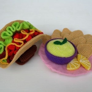 Crochet Pattern - TACO and CHIPS with SALSA- Toys / Playfood - pdf  (00382)