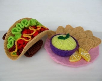 Crochet Pattern - TACO and CHIPS with SALSA- Toys / Playfood - pdf  (00382)