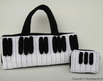 Crochet Pattern - PIANO KEY tote bag and purse- PDF  (00364)