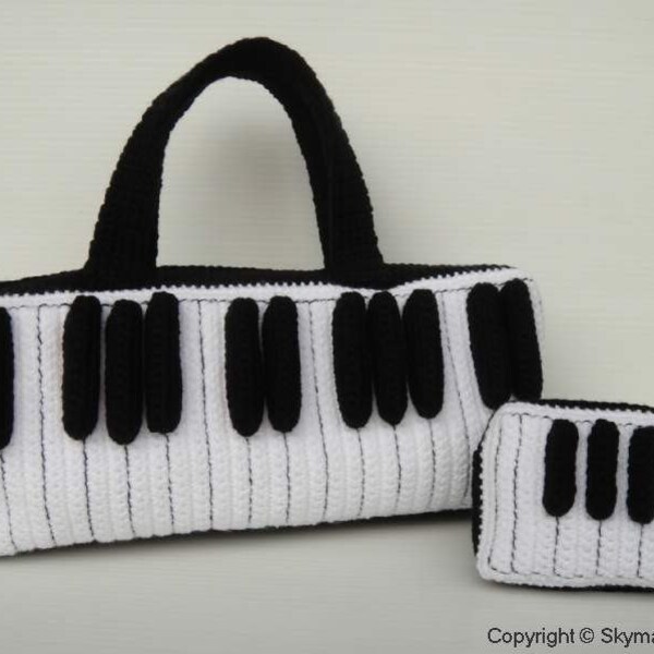 Crochet Pattern - PIANO KEY tote bag and purse- PDF  (00364)