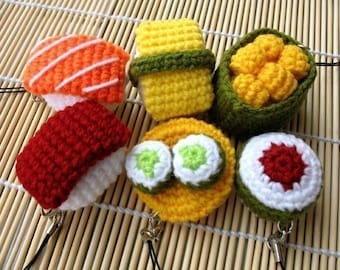 Miniature Crochet Pattern- SUSHI- Cell Phone Charm  (00339)