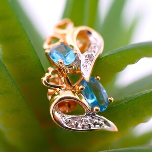 10K Yellow Gold Blue Topaz and Diamond Stud Earrings