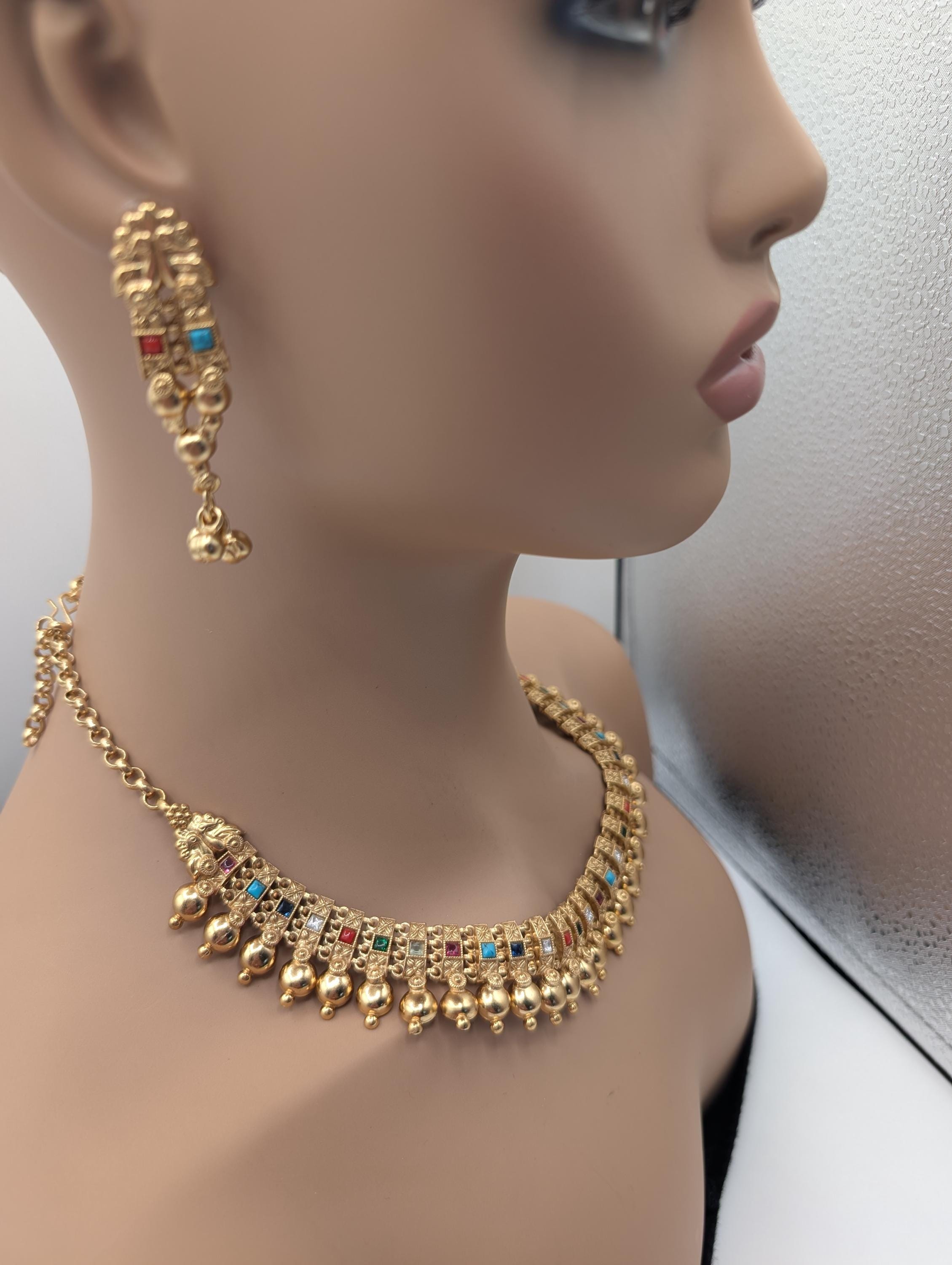 Jetmohan Design Gold Rajwadi Mohan Gold Replica Necklace Set | Fusion Necklace Set - Etsy