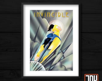 Invincible - The Rocketeer Art Deco Superhero Inspired Poster