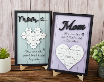 Personalized Mother's Day Puzzle Sign,Custom Wood Jigsaw Sign,You are Piece that holds us together,Gift from Kids Husband,Mother's Day Gift