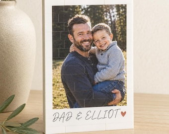 Custom Daddy and Me Brick Photo Block, Personalised Anniversary Photo Building Block, Dad Puzzle Gift, Gift For Husband, Wedding Dad Gift