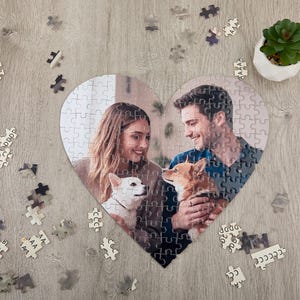 Quebra-cabeça de foto de coração de madeira personalizado, quebra-cabeça de coração personalizado com sua própria imagem, presente para ela, presente para casal, presentes para o dia dos namorados