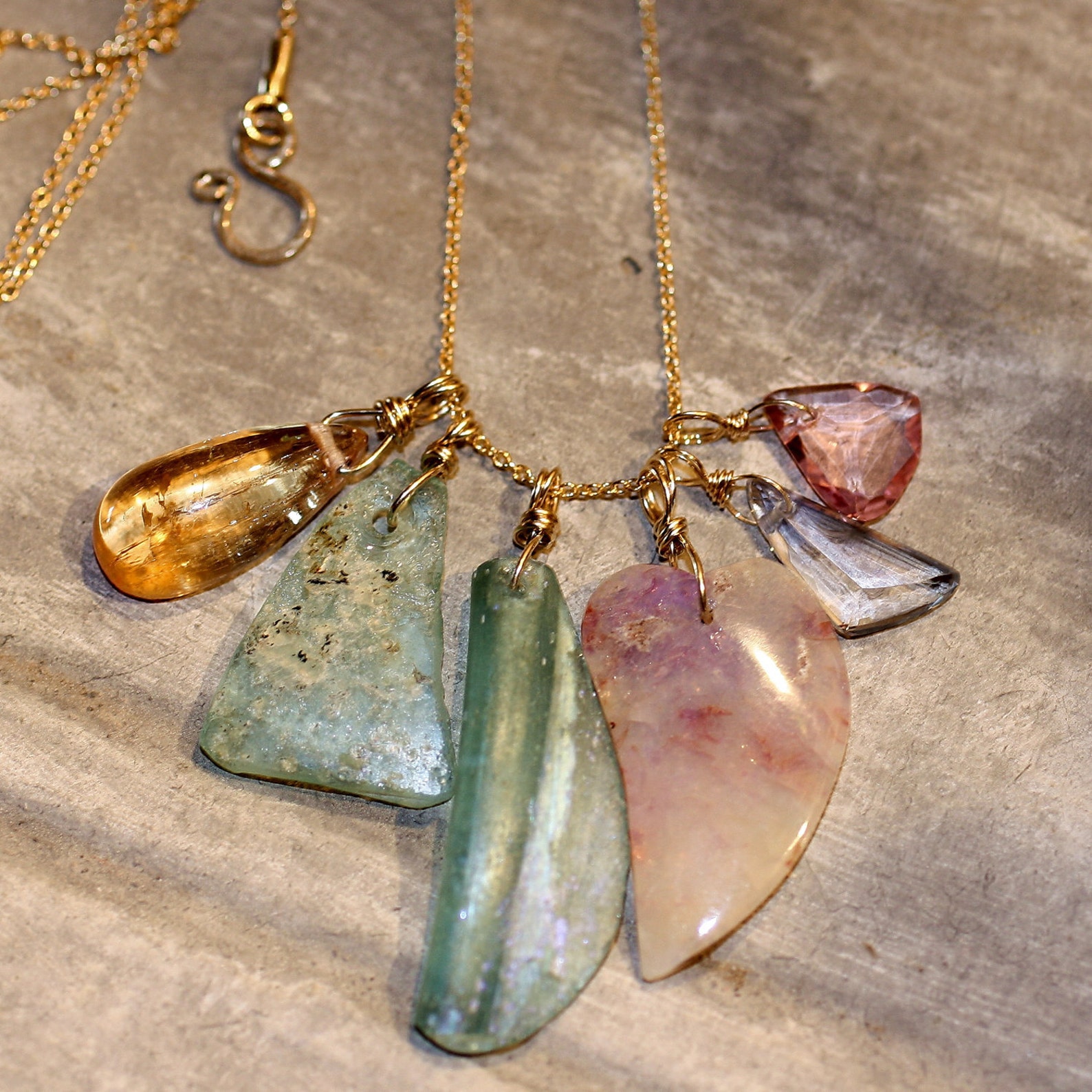 Gemstone Pendant Cluster Necklace Etsy