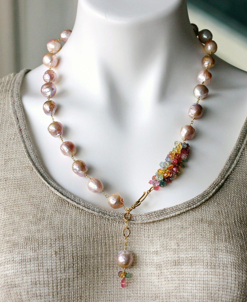 Pearls and Gemstone Necklace Etsy
