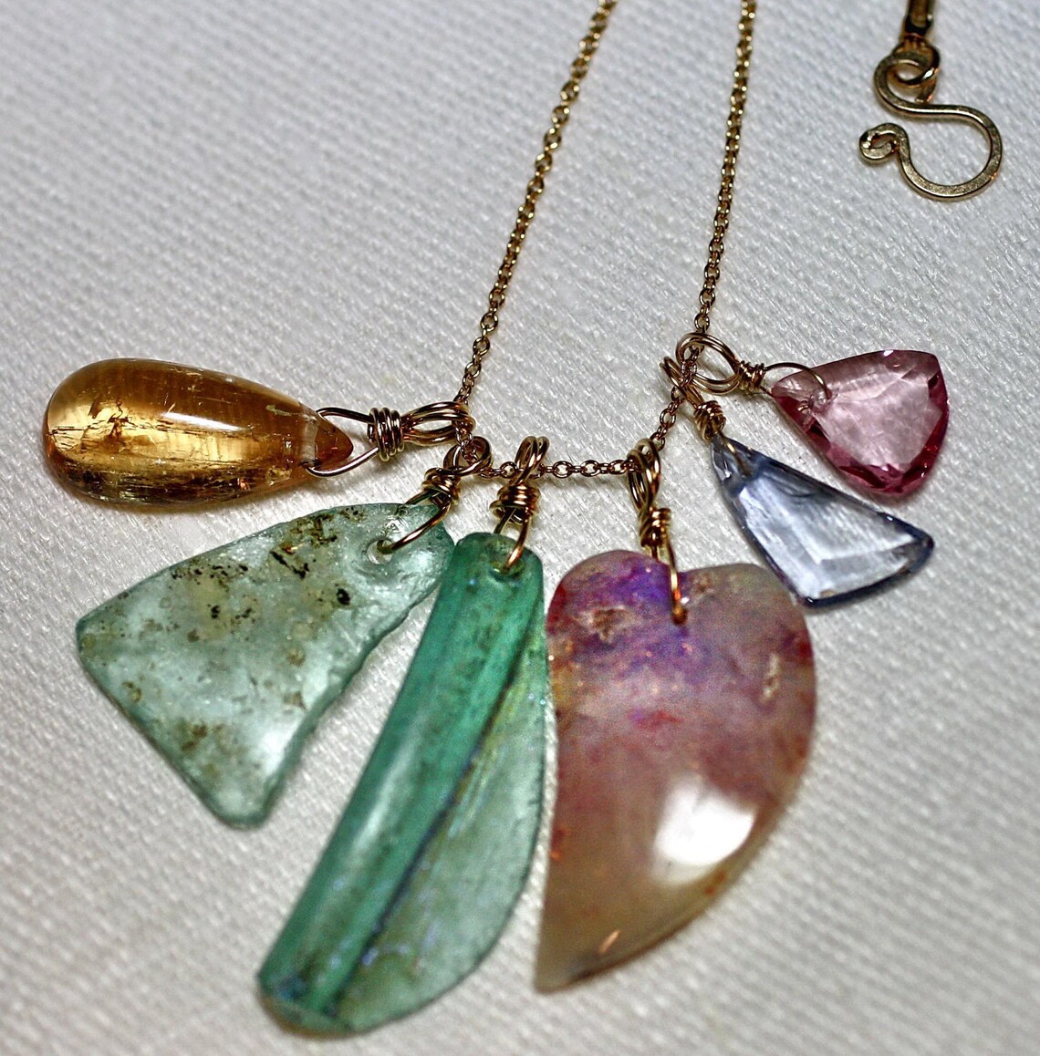 Gemstone Pendant Cluster Necklace Etsy