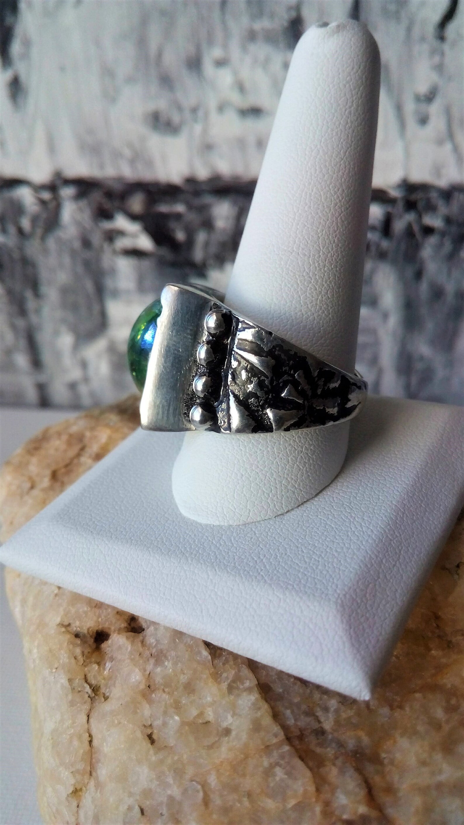 Pewter Ring Boho Mens Artisan Handmade Resin Stone Size 12 Etsy