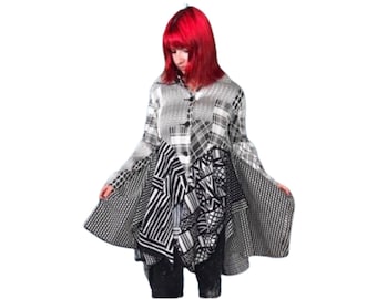 Med. Schwarz-Weiß Mischmuster Mantel