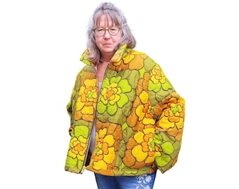 Plus Size Retro Floral Steppjacke