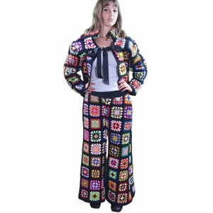 L-XL Granny Square Crochet Cardigan Sweater and Granny Square Crochet Palazzo Pants