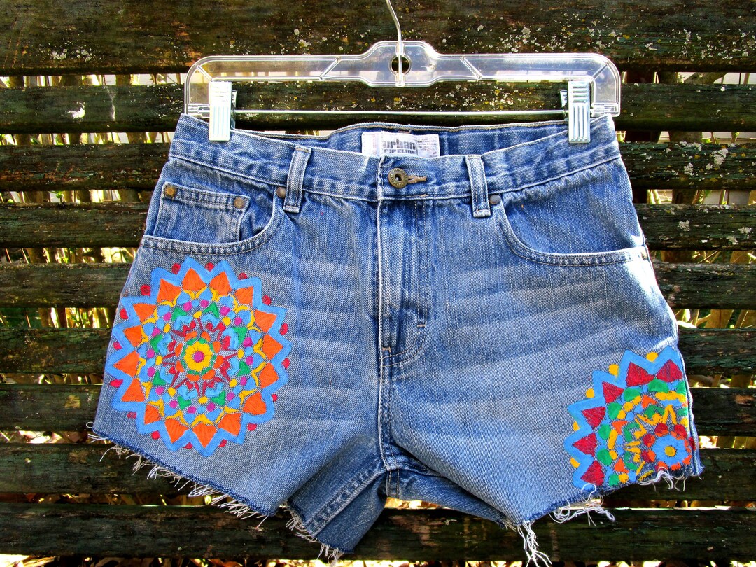 Xsmall Hand Painted Denim Shorts Threadsmart - Etsy