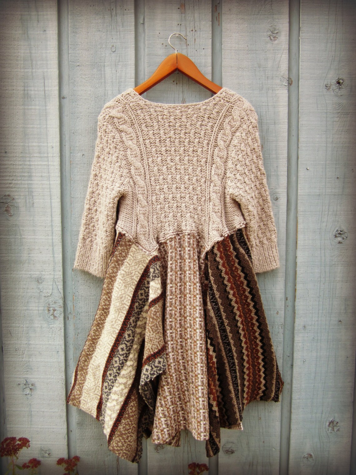 M-L Upcycled Sweater Tunic Top// Neutrals// Beige Tan Gray | Etsy