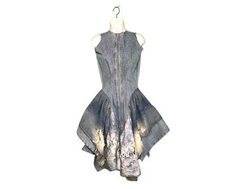 S-M Reclaimed Denim Ärmelloses Fit and Flare Kleid