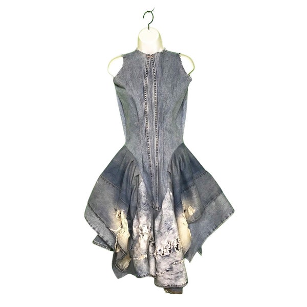 S-M Reclaimed Denim Sleeveless Fit and Flare Dress