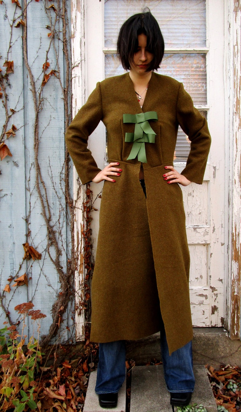 Med. Upcycled Army Blanket Olive Green Wool Maxi Coat Etsy