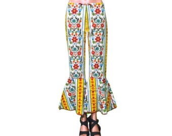 Sm. Folkloric Print Baumwolle Capri Hose mit Rüschen