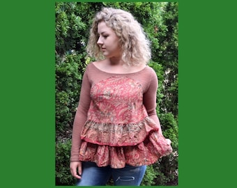 Shabby Chic Langarmtop mit Rüschen - Medium