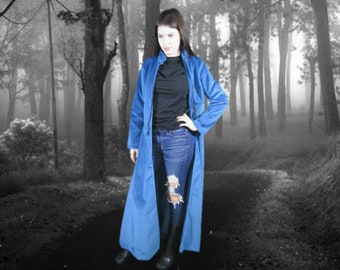 Lg. Blue Velvet Maxi Coat ThreadSmart