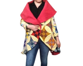 Lg. Patchwork Quilt Schalkragen Mantel