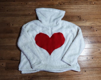 XL Heart Applique White Teddy Bear Turtleneck Sweater