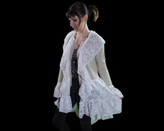 Shabby Chic Rüschenpullover, grösse Medium