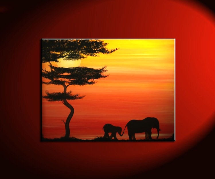 Elephant Painting Sunset Silhouette Lead Me and I Will Follow  Etsy