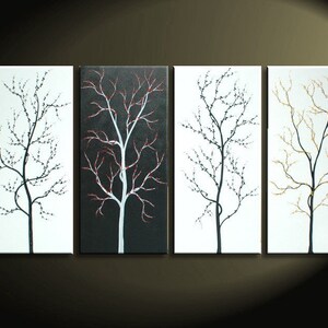 Black and White Tree Painting Zen Asian Cherry Blossom Art Monochrome branches Custom 60x30 customizeable image 2