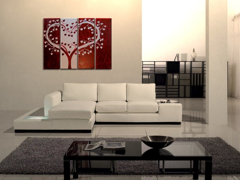Large Red painting Heart Love Tree Painting Red and White Modern Abstract Art Large 48x36 Wedding Anniversary Gift CUSTOM image 5