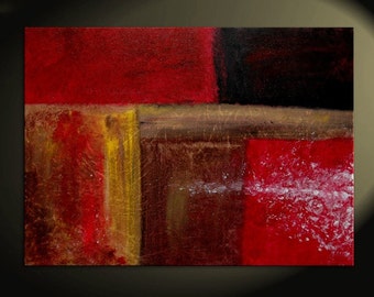 Bold Red Modern Abstract Painting Urban Original Art on Stretched Canvas Brown Yellow White Accent Colors Custom 40x30