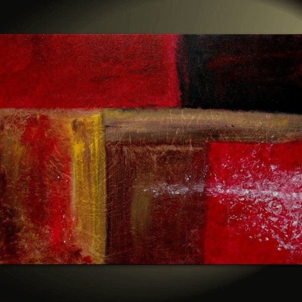 Bold rojo moderno pintura abstracta arte original en lienzo extendido marrón amarillo blanco acento colores personalizados 40x30