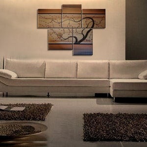 Large Painting Copper Browns and Gold Huge Contemporary Abstract Asian Fusion Plum Blossom Art Zen 56x40 Custom image 3