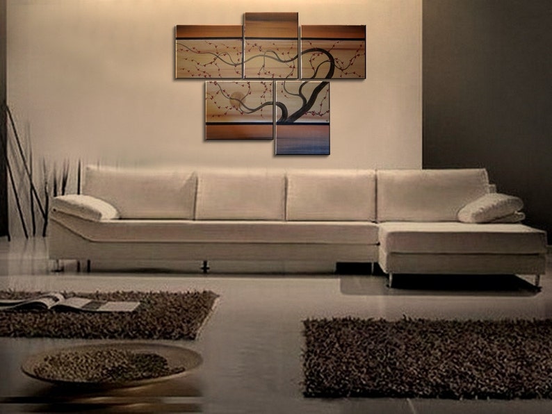 Large Painting Copper Browns and Gold Huge Contemporary Abstract Asian Fusion Plum Blossom Art Zen 56x40 Custom image 3
