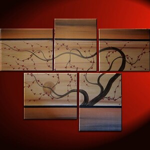 Large Painting Copper Browns and Gold Huge Contemporary Abstract Asian Fusion Plum Blossom Art Zen 56x40 Custom image 2