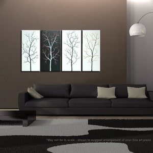 Black and White Tree Painting Zen Asian Cherry Blossom Art Monochrome branches Custom 60x30 customizeable image 4