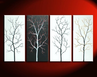 Black and White Tree Painting Zen Asian Cherry Blossom Art Monochrome branches Custom 60x30 customizeable