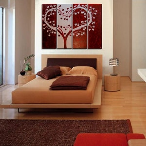 Large Red painting Heart Love Tree Painting Red and White Modern Abstract Art Large 48x36 Wedding Anniversary Gift CUSTOM image 4