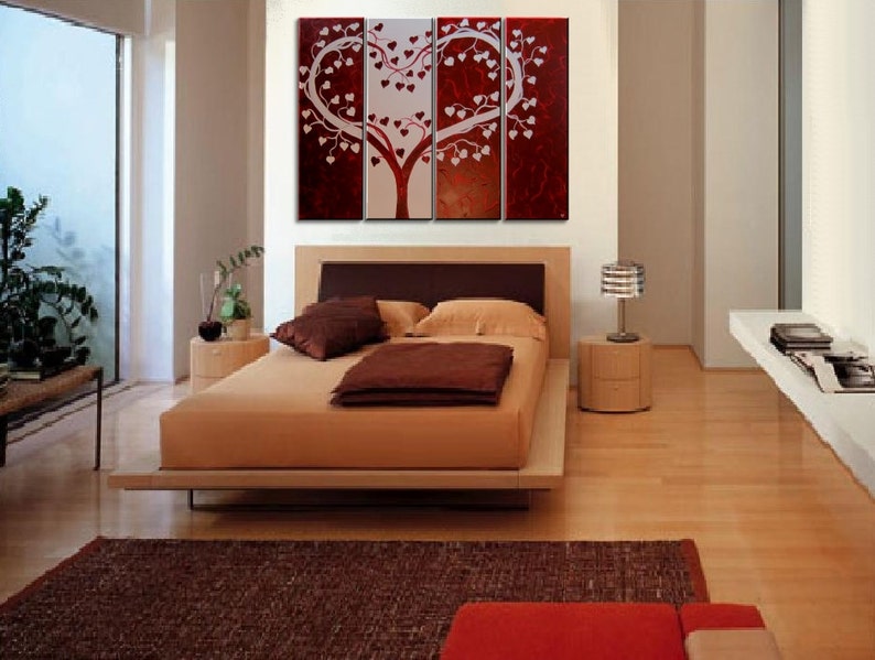 Large Red painting Heart Love Tree Painting Red and White Modern Abstract Art Large 48x36 Wedding Anniversary Gift CUSTOM image 4