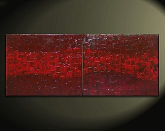 Modern Abstract Textured Painting Crimson Red Burgundy Original Palette Knife Art Impasto Different Sizes Available Custom 32x16