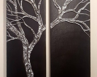 Black Art Tree of Life Painting Super Textured and Detailed Branches 3D Wall Black Painting Wall Art Sculpted by Nathalie Van 24x35.5