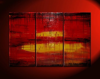 Large Red Abstract Painting Modern Contemporary Art Textured Impasto Original Bold Art Vibrant Urban Triptych Painting Custom 45x30