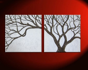 Tree Painting 3D textured Branches Sculpted Wall Art Original Home Decor Unique Oneofakind by Nathalie Van 48x24