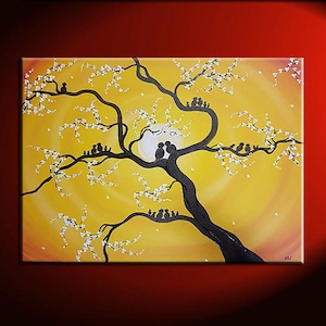 Albero genealogico dipinto personalizzato personalizzato arte nonni genitori bambini uccelli grande idea regalo scegli i tuoi colori e dimensioni