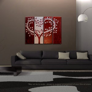 Large Red painting Heart Love Tree Painting Red and White Modern Abstract Art Large 48x36 Wedding Anniversary Gift CUSTOM image 3
