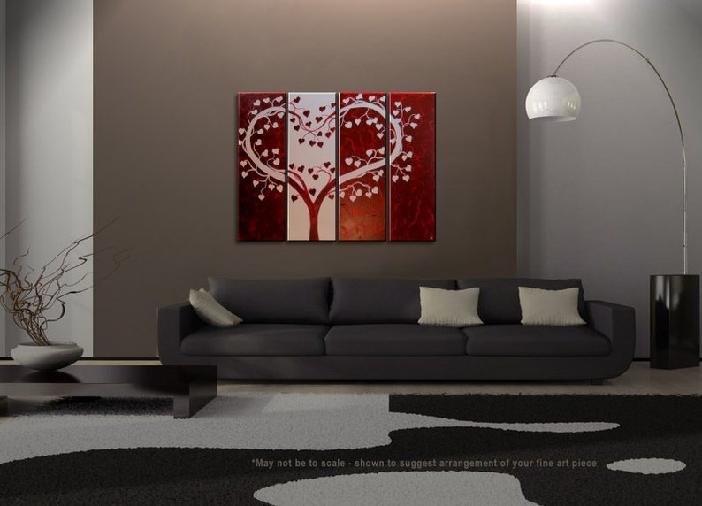 Large Red painting Heart Love Tree Painting Red and White Modern Abstract Art Large 48x36 Wedding Anniversary Gift CUSTOM image 3