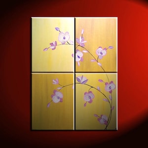 Large Acrylic Orchid Painting Zen Asian Yellow Golden Warm Colors Flower Floral Wall Art Home Decor Large Artwork Custom 32x40 image 1