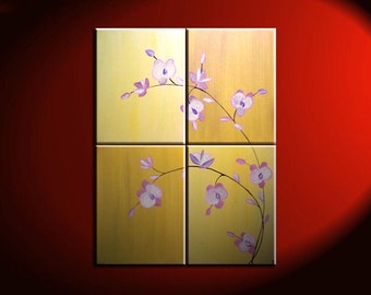 Large Acrylic Orchid Painting Zen Asian Yellow Golden Warm Colors Flower Floral Wall Art Home Decor Large Artwork Custom 32x40